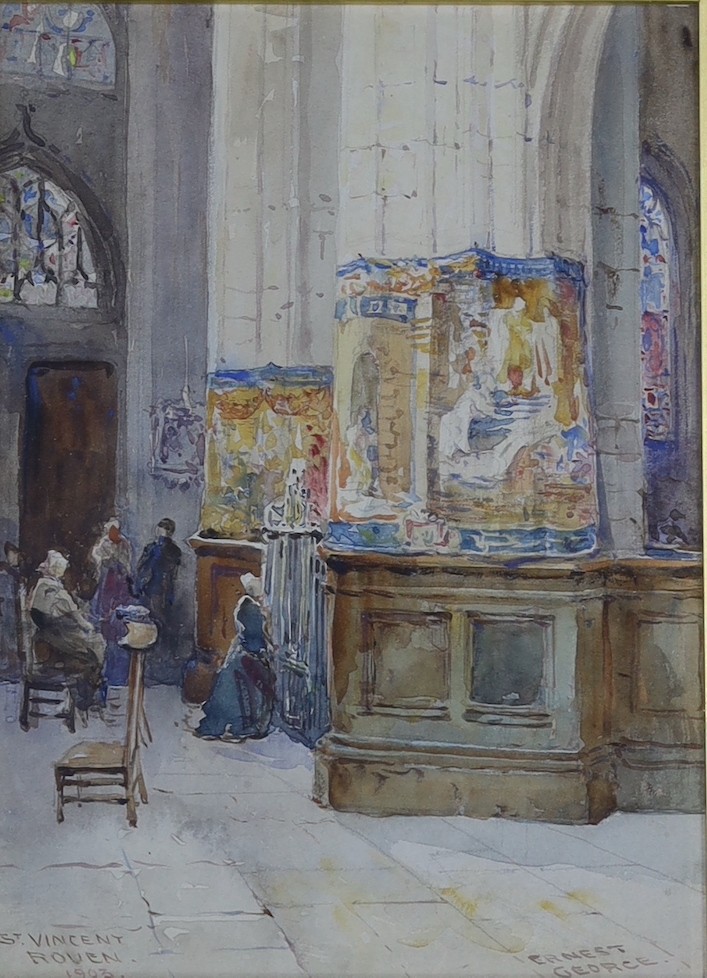 Sir Ernest George (1839-1922), watercolour, 'St Vincent, Rouen', signed and dated 1903, 28 x 20cm